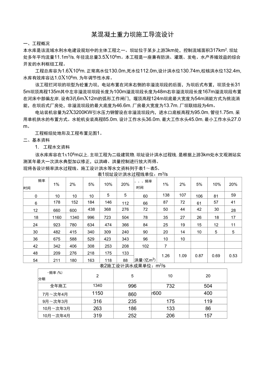 专项方案混凝土工程---某混凝土重力坝施工导流施工组织设计方案_第1页