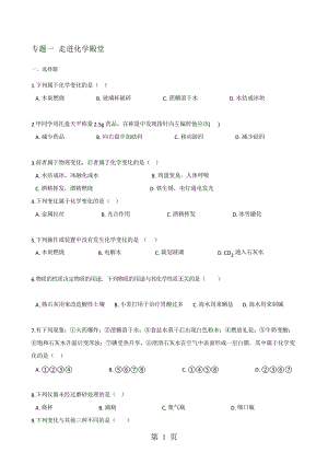 仁愛版九年級上冊化學 專題一 走進化學殿堂 綜合練習題