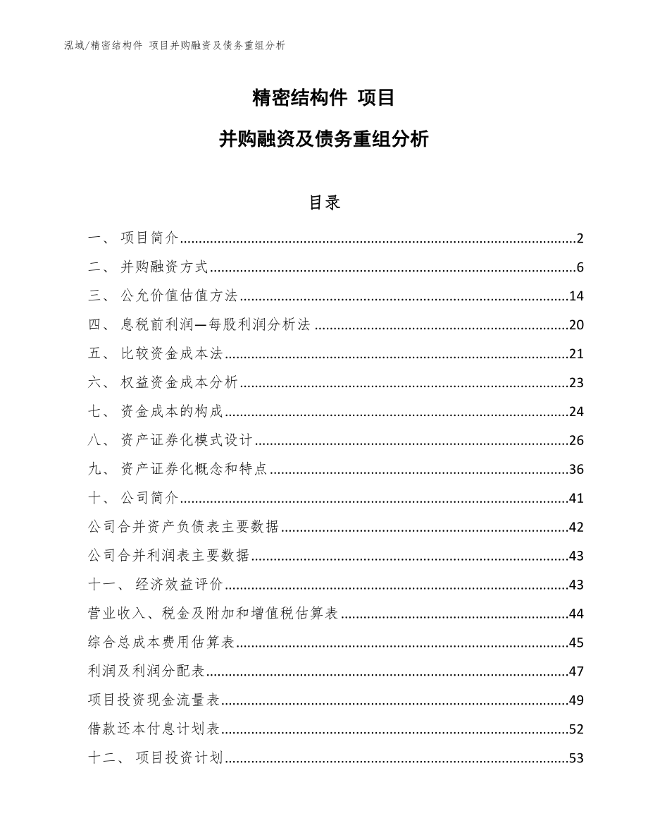 精密結(jié)構(gòu)件 項目并購融資及債務(wù)重組分析_第1頁