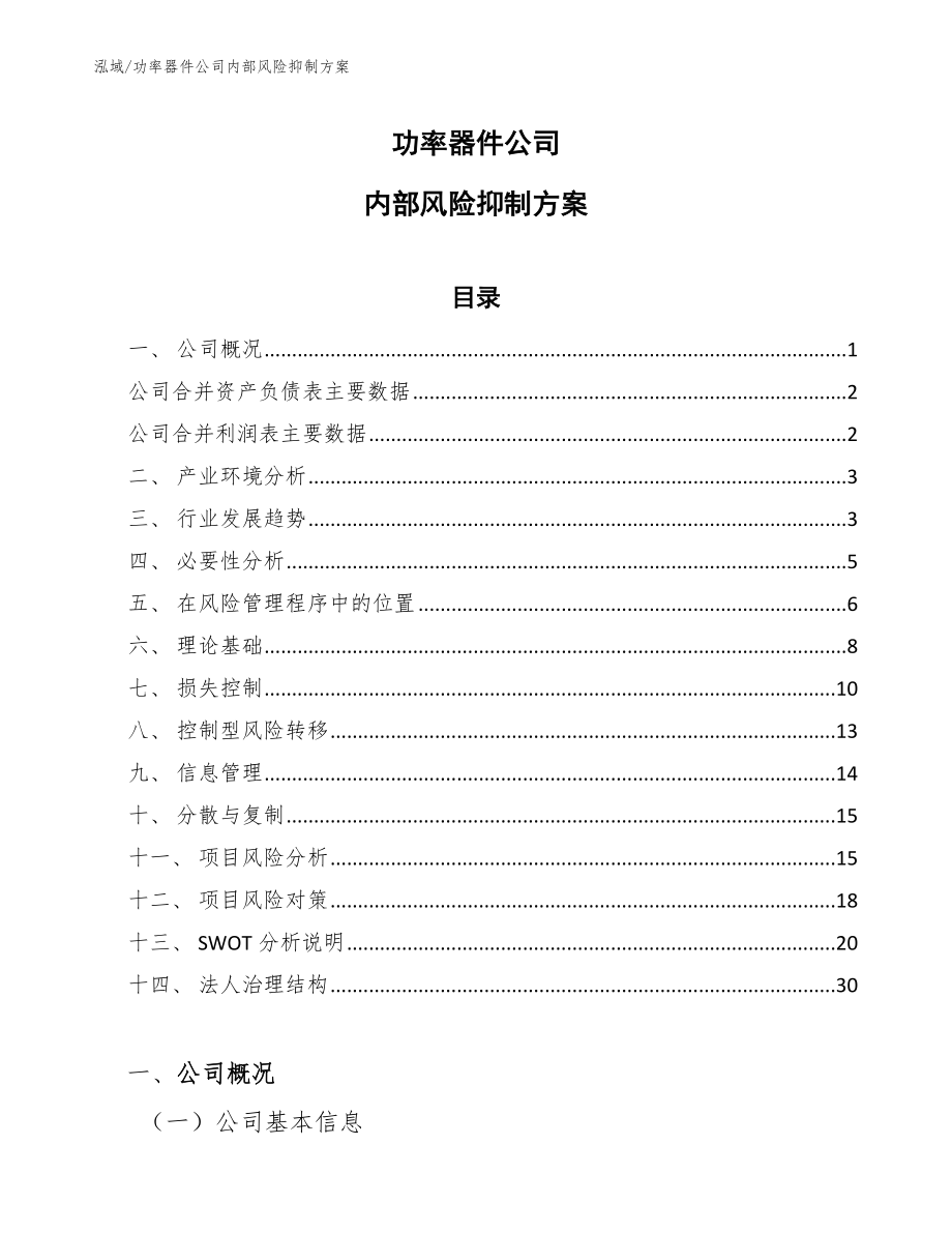 功率器件公司内部风险抑制方案【范文】_第1页