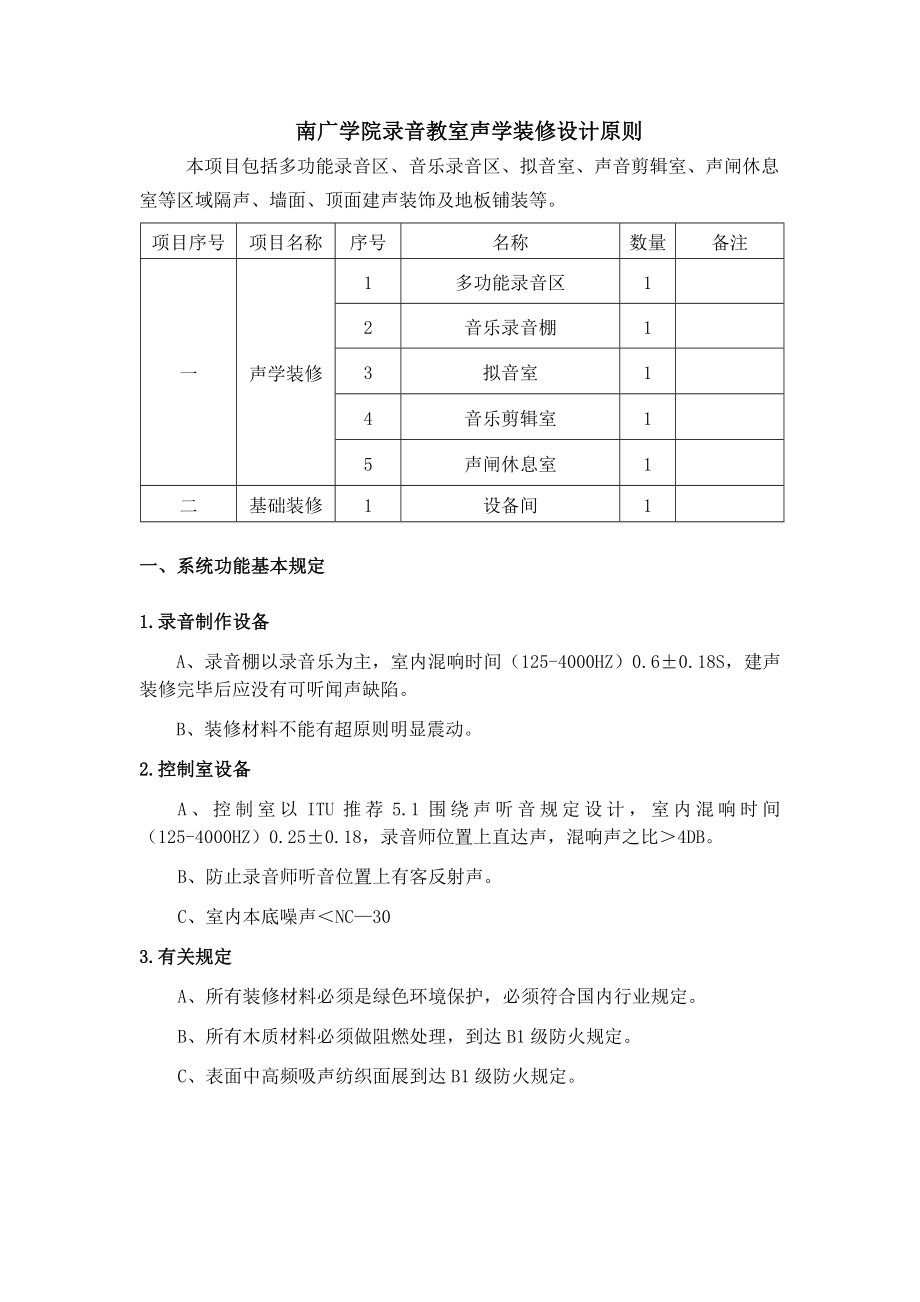 南广学院录音教室声学装修设计标准_第1页