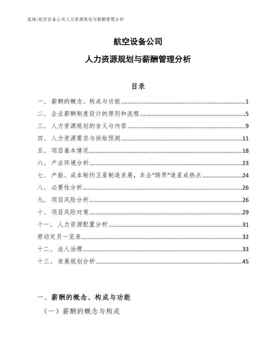 航空设备公司人力资源规划与薪酬管理分析（参考）_第1页