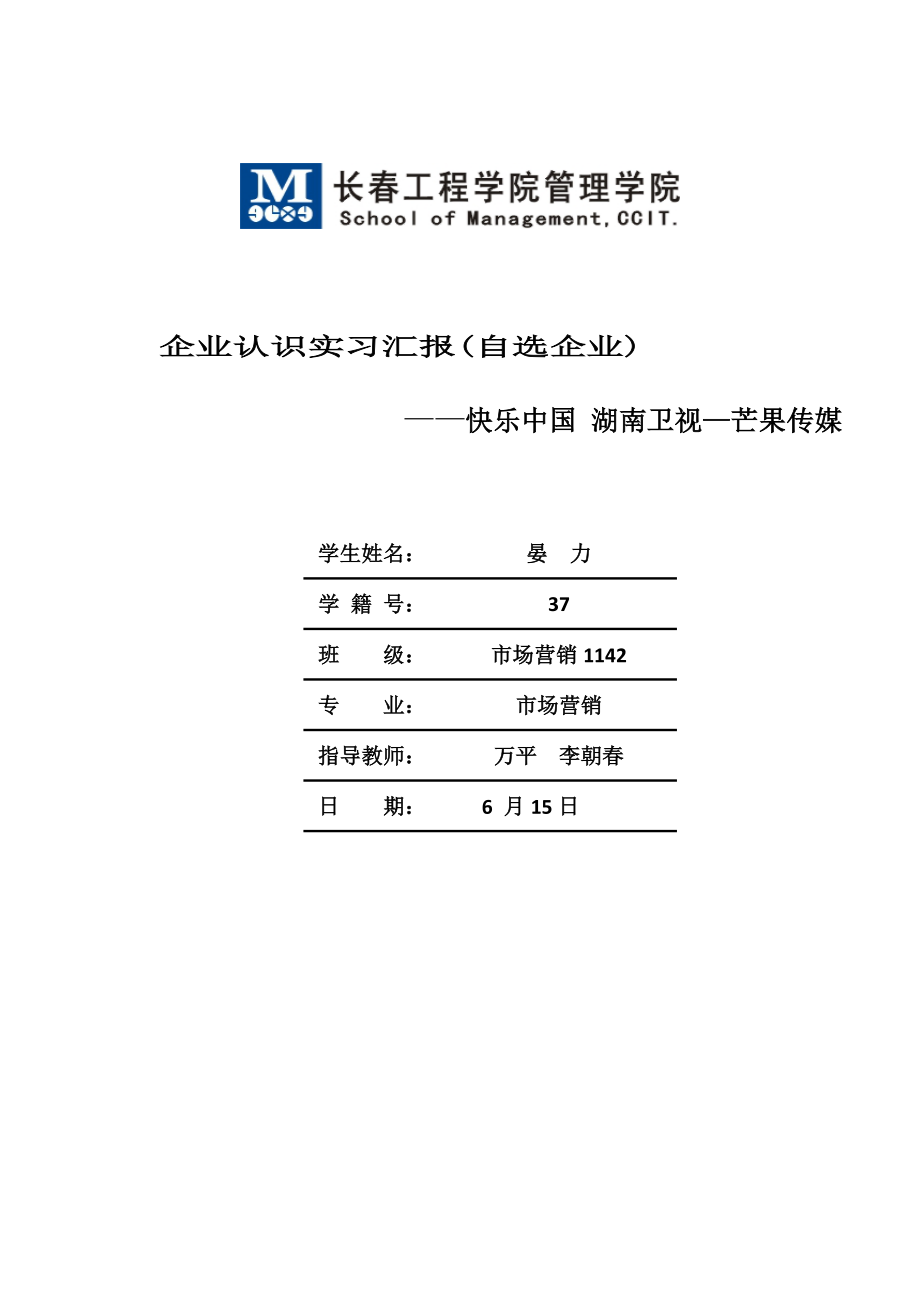 企业认识实习报告自选企业湖南卫视研究_第1页
