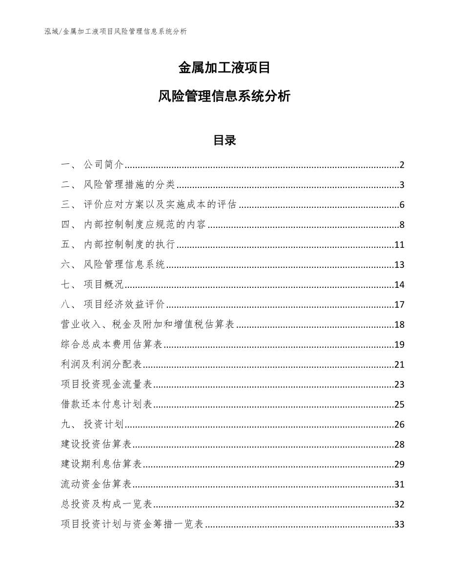 金属加工液项目风险管理信息系统分析【参考】_第1页