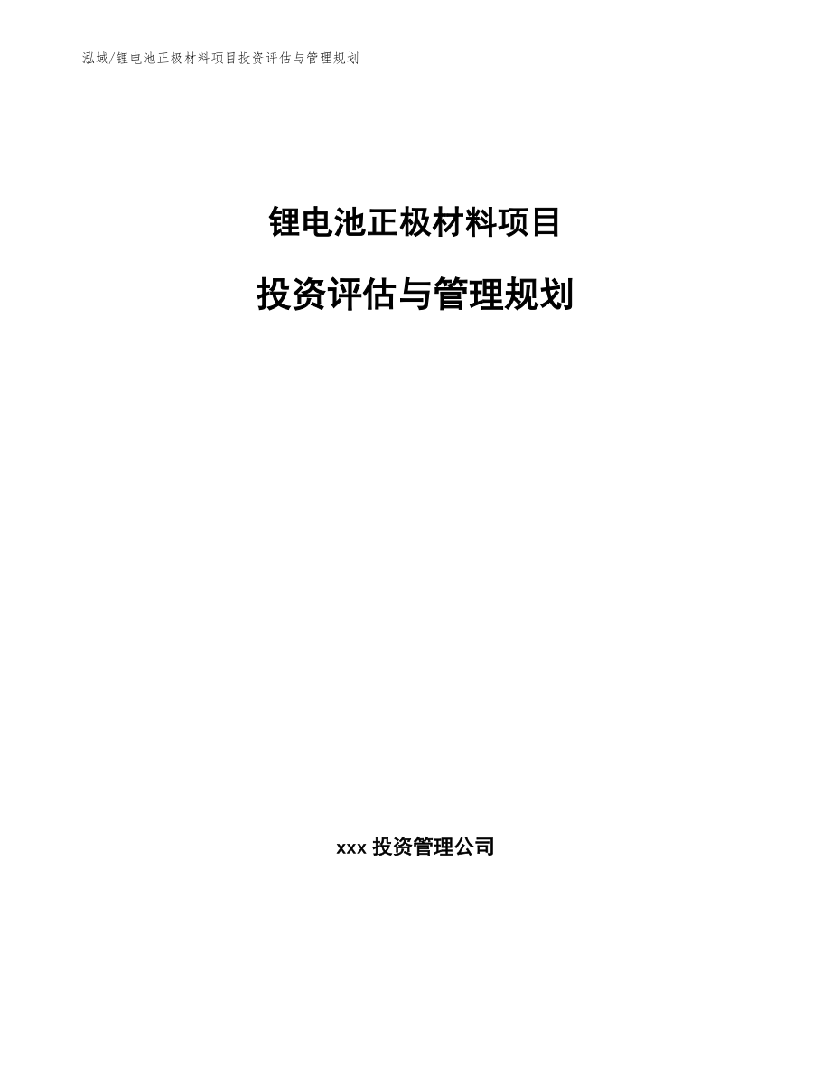 锂电池正极材料项目投资评估与管理规划（参考）_第1页