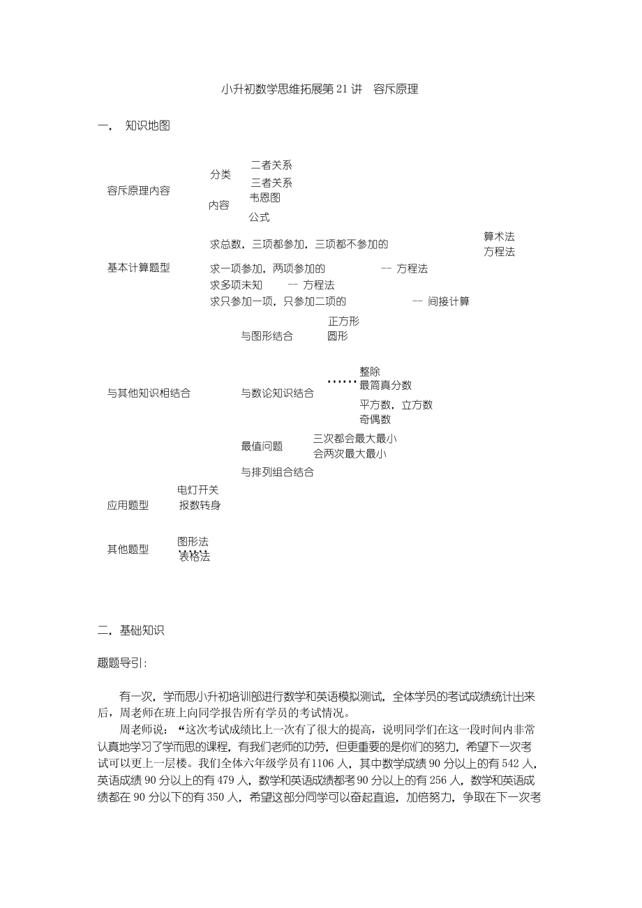 六年級下冊數學試題-小升初數學思維拓展第21講容斥原理_第1頁