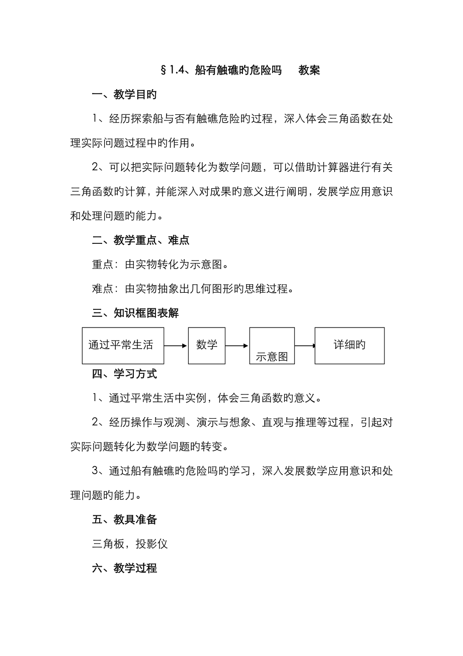 船有觸礁的危險(xiǎn)嗎 教案_第1頁