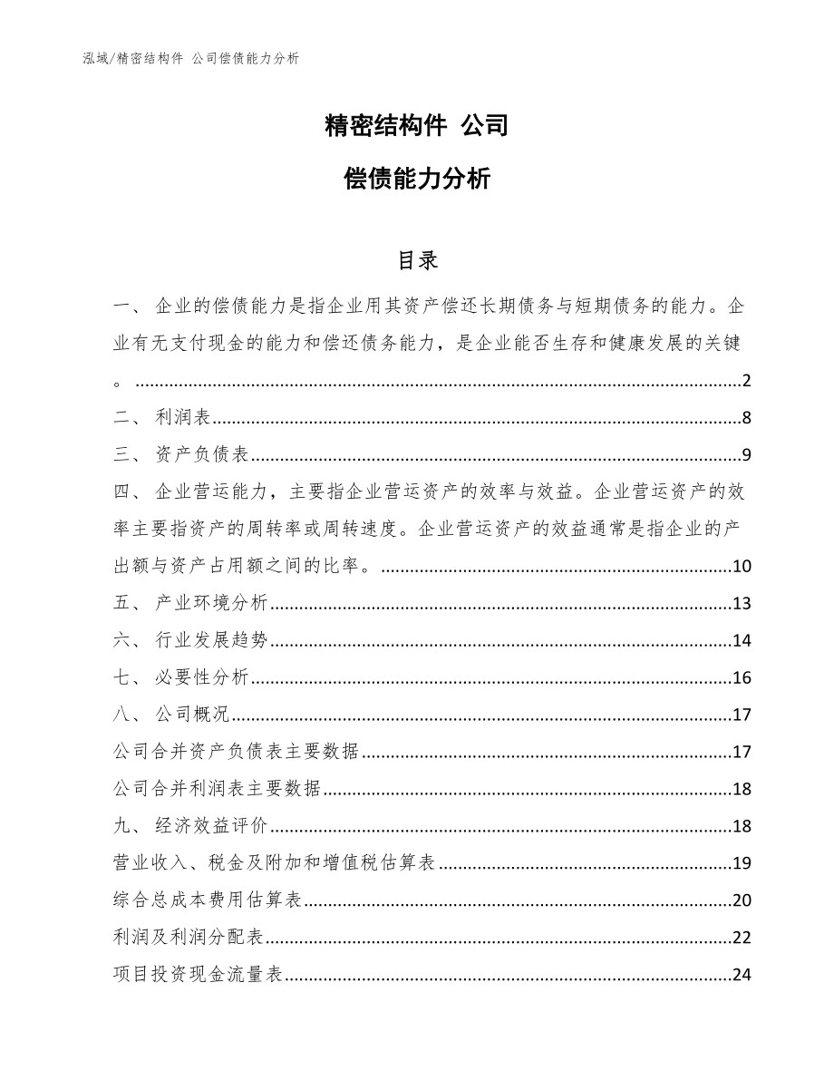 精密結(jié)構(gòu)件 公司償債能力分析_第1頁