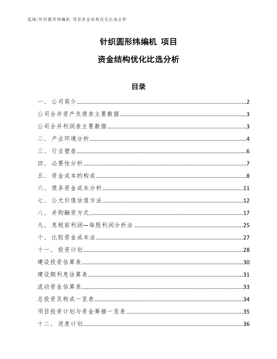 針織圓形緯編機 項目資金結(jié)構(gòu)優(yōu)化比選分析_參考_第1頁