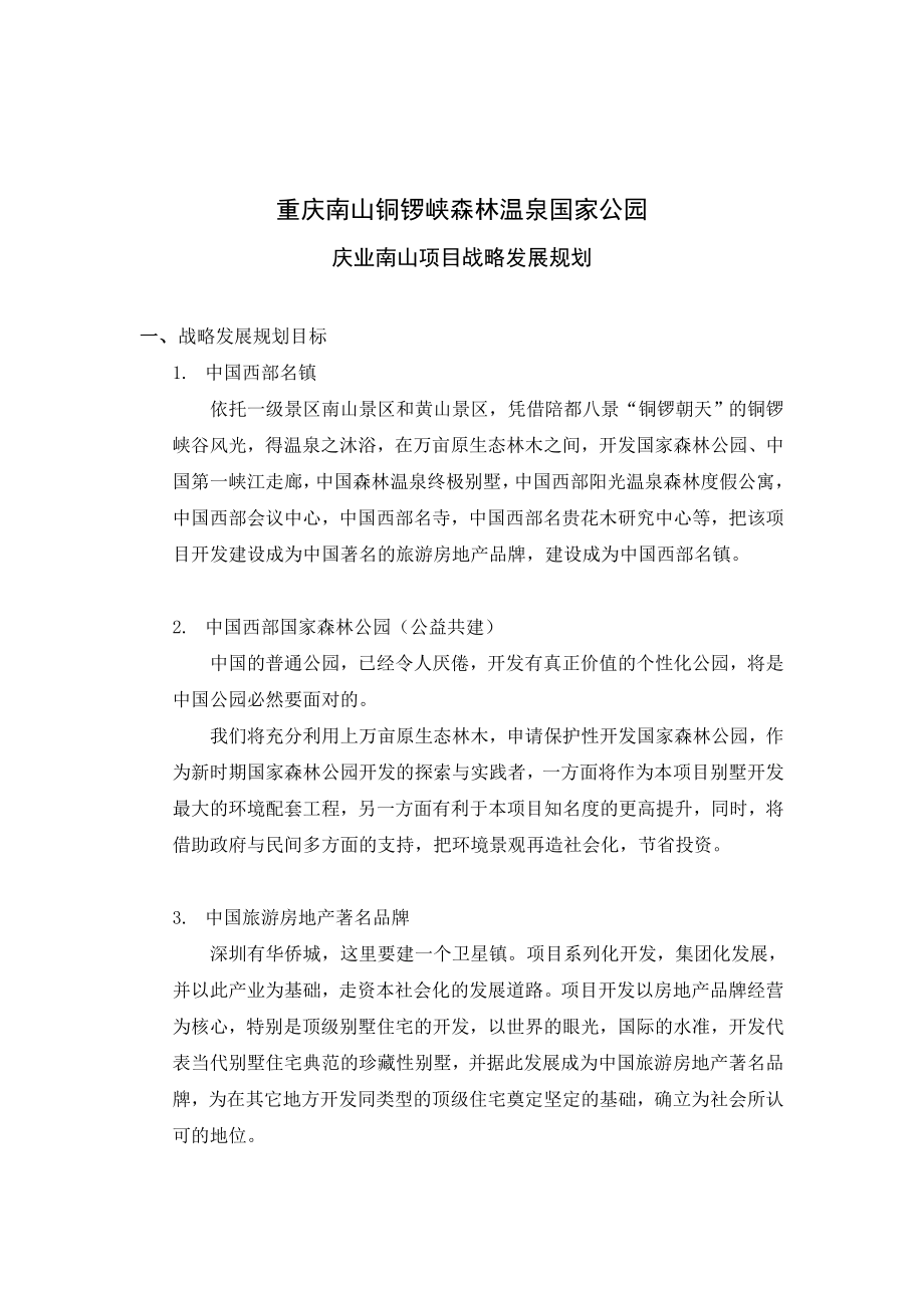 重庆庆业南山项目战略发展规划_第1页