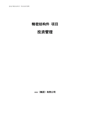 精密結(jié)構(gòu)件 項目投資管理