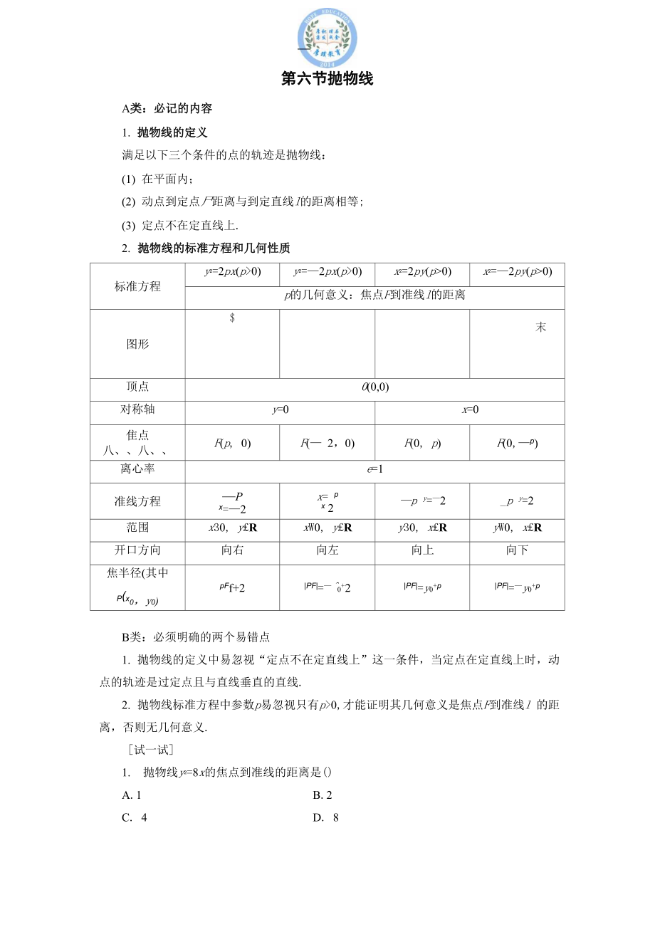 第八章 第六節(jié)拋物線 - 副本_第1頁(yè)