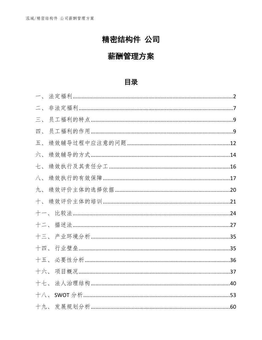 精密結(jié)構(gòu)件 公司薪酬管理方案_第1頁