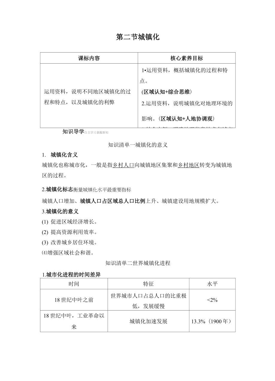 2019(秋) 地理 必修 第二冊 人教版(新教材)第二節(jié) 城鎮(zhèn)化_第1頁