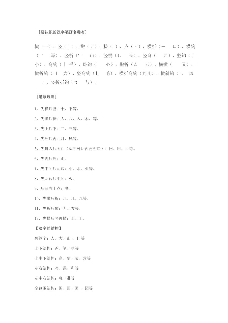 一年级语文上册汉字知识汇总_第1页