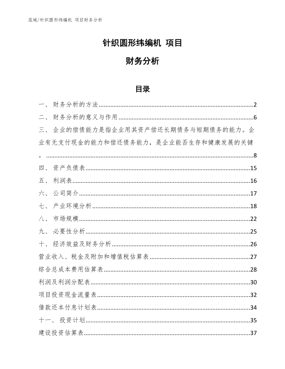 針織圓形緯編機 項目財務(wù)分析_第1頁