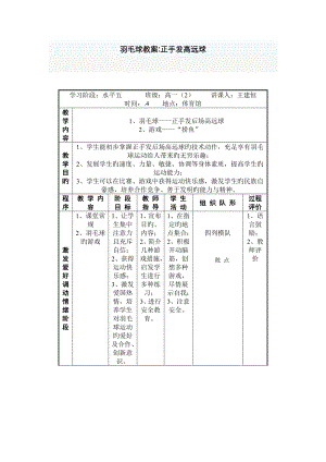 羽毛球教案 正手发高远球