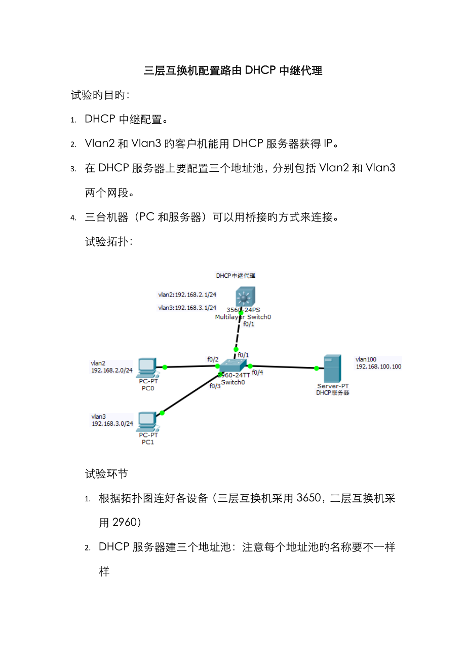 三层交换机配置路由DHCP中继代理_第1页