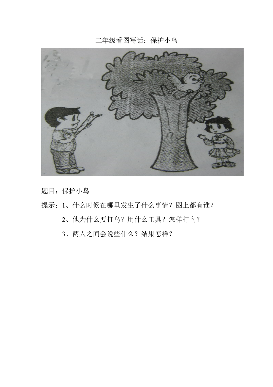 二年级看图写话：保护小鸟和范文_第1页