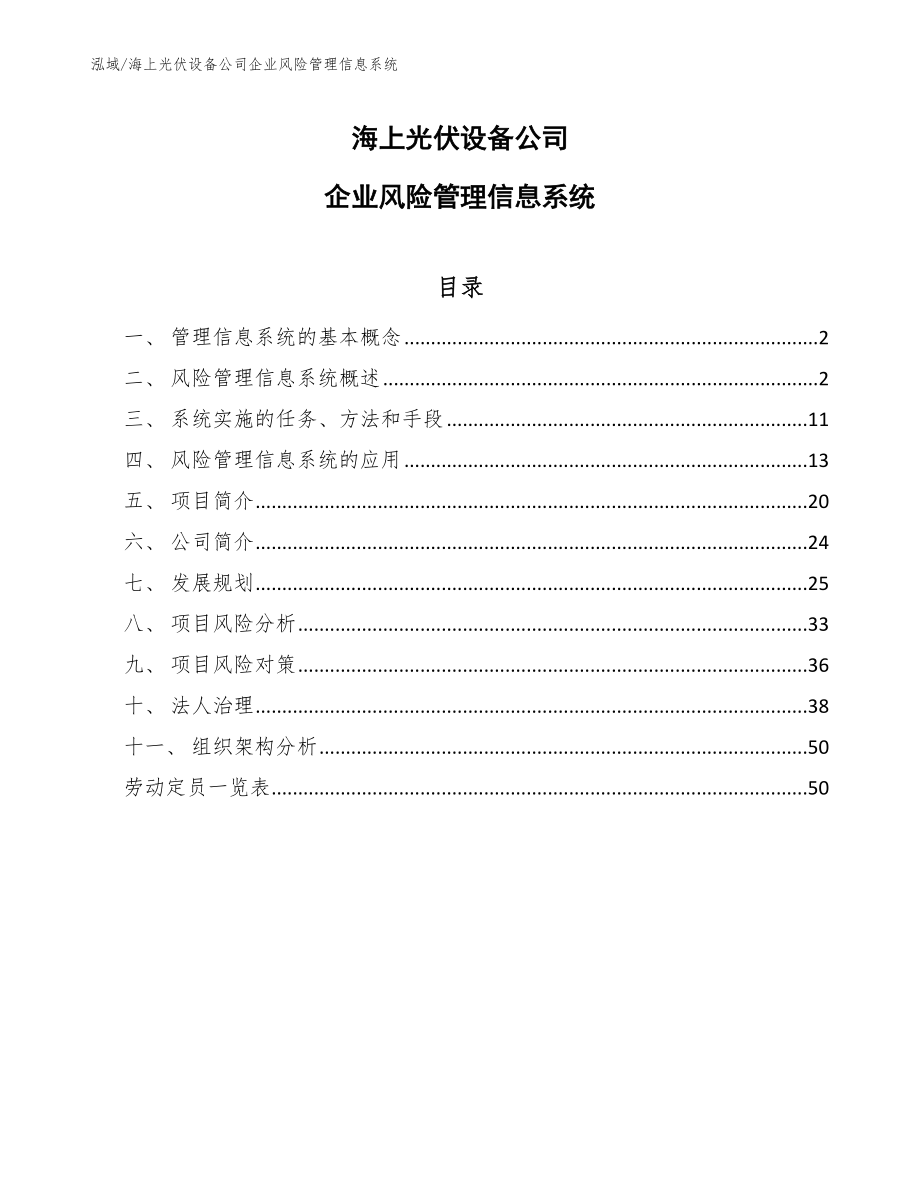 海上光伏设备公司企业风险管理信息系统【参考】_第1页