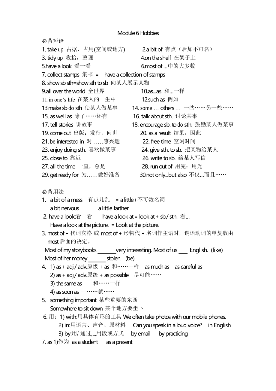 外研版八年級下冊Module 6 重難點梳理_第1頁