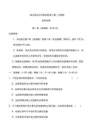 湖北省武汉市教科院高三第一次调研生物试题