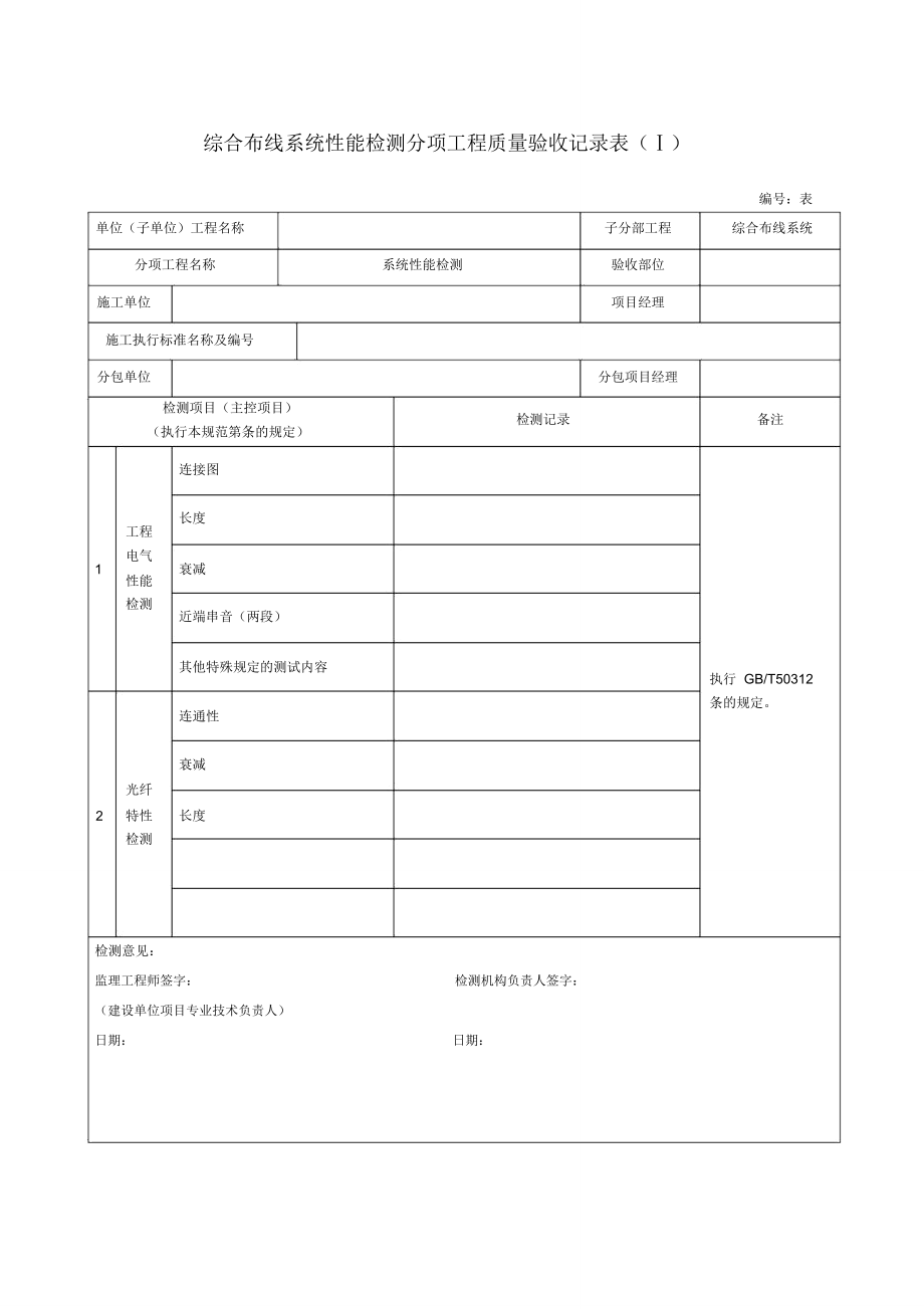 综合布线系统性能检测分项工程质量验收记录表_第1页