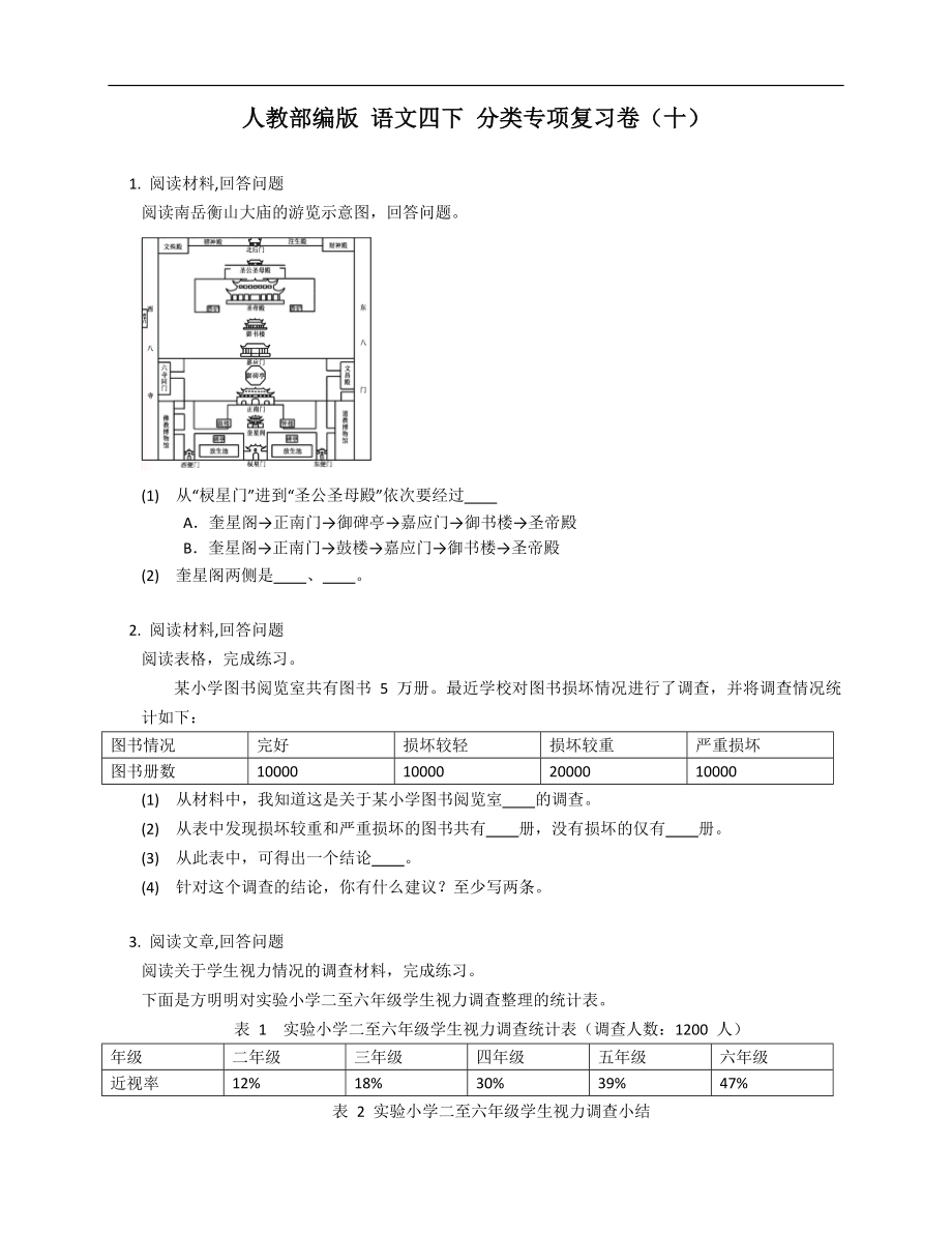 人教部編版 語文四下 分類專項(xiàng)復(fù)習(xí)卷（十）_第1頁