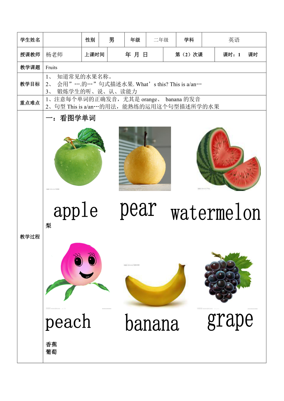 英语中各种水果的教案模板_第1页