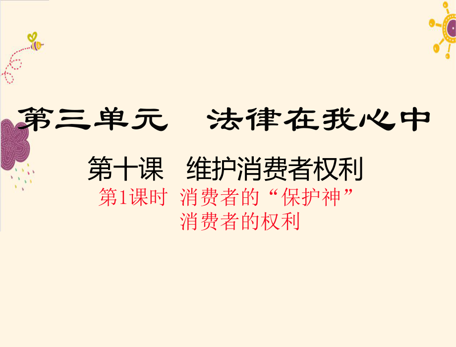 八年級(jí)道德與法治上冊(cè)(人民版)第十課第1課時(shí)《消費(fèi)者的“保護(hù)神”消費(fèi)者的權(quán)利》公開課ppt課件_第1頁