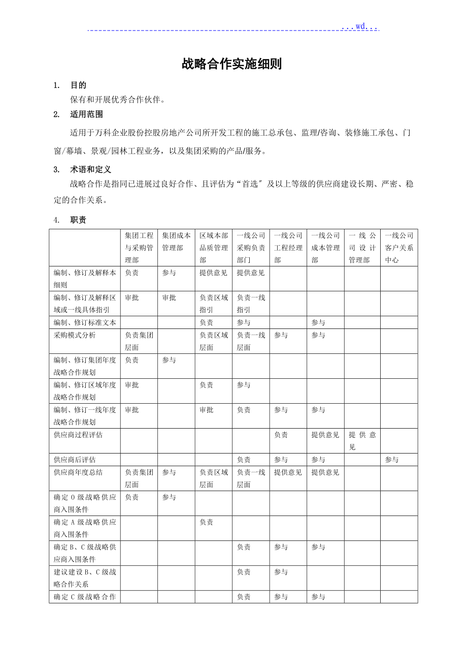 万科集团战略合作实施细则_第1页