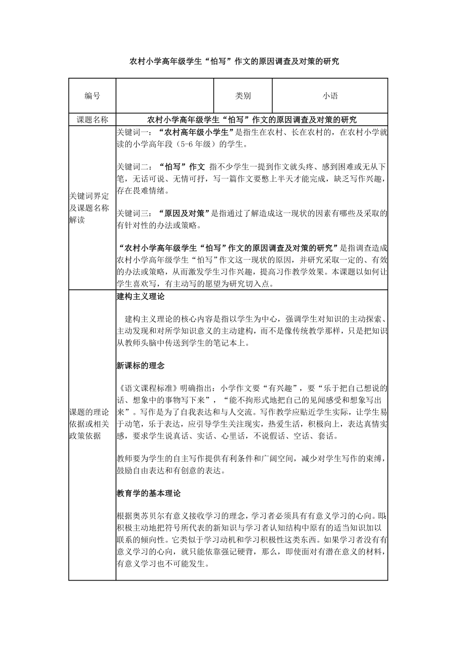 农村小学高年级学生“怕写”作文的原因调查及对策的研究_第1页