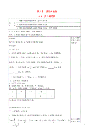 2019秋九年級數(shù)學(xué)上冊 第六章 反比例函數(shù)1 反比例函數(shù)學(xué)案3（無答案）（新版）北師大版