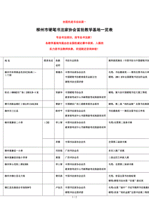 柳州市专业书法培训教学基地一览表