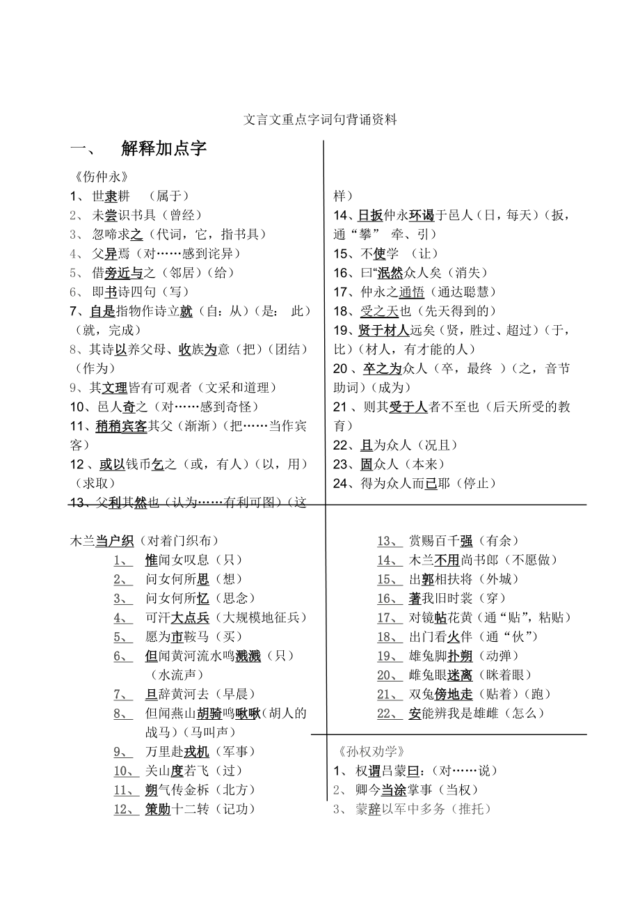 初一下文言文重点字词句复习提纲_第1页