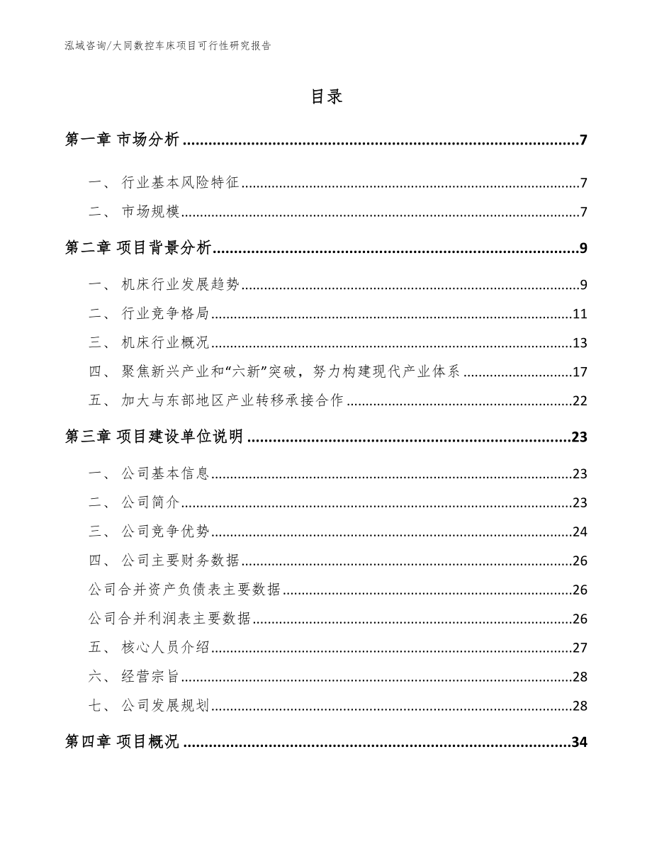 大同数控车床项目可行性研究报告【参考模板】_第1页