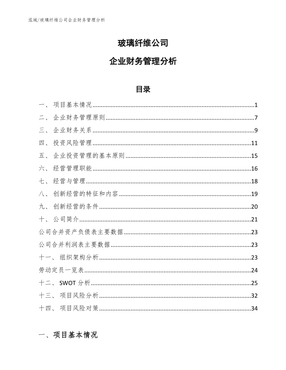 玻璃纤维公司企业财务管理分析（范文）_第1页