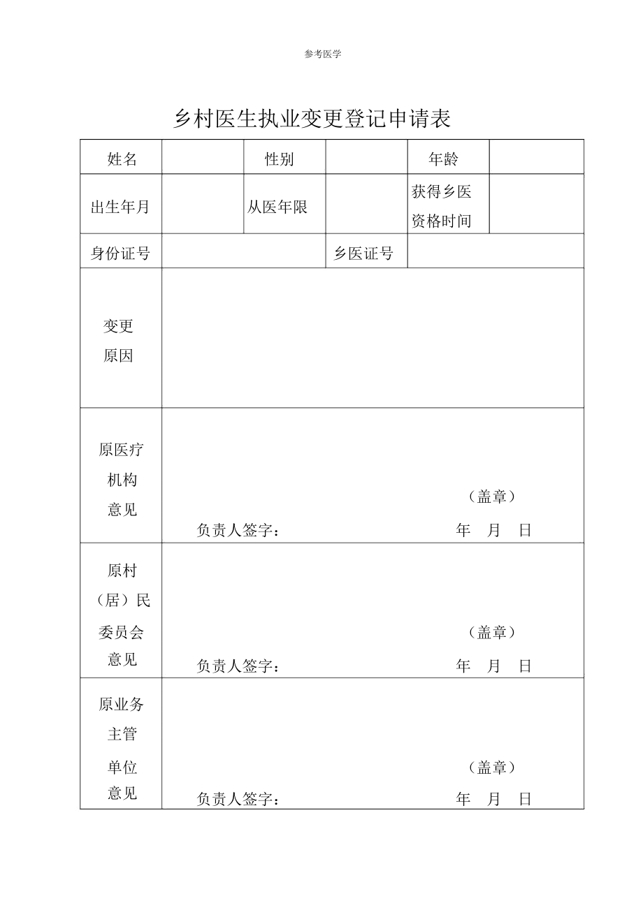 乡村医生执业变更登记申请表_第1页