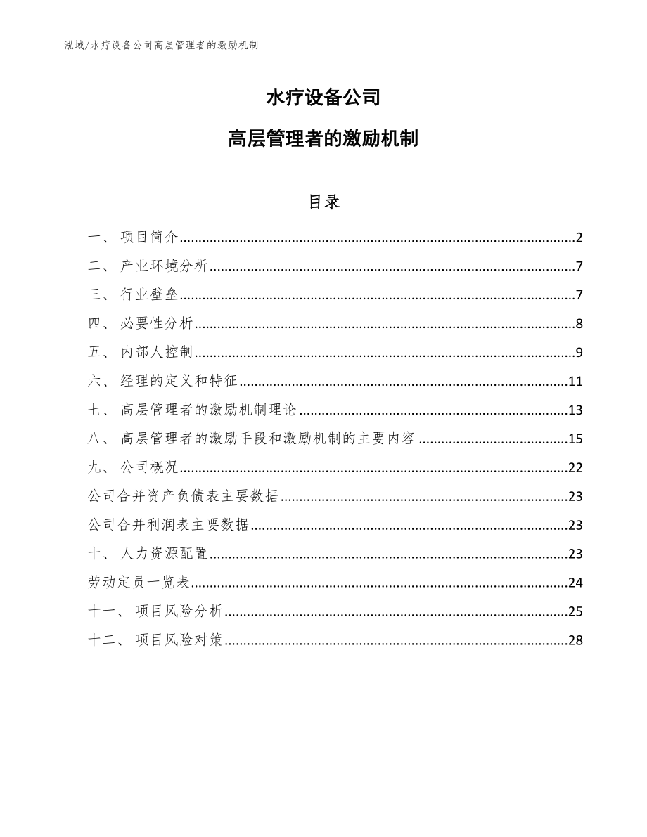 水疗设备公司高层管理者的激励机制_第1页