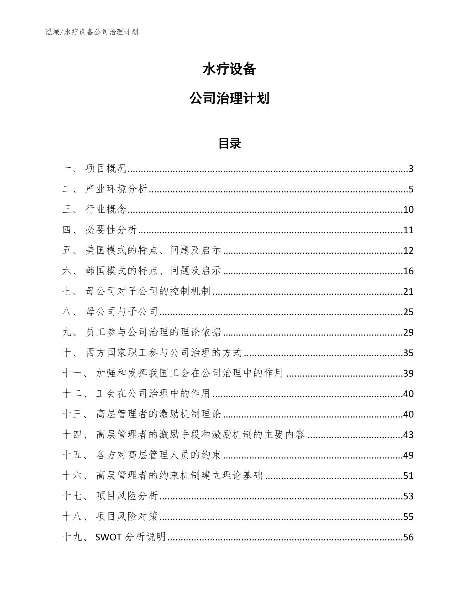 水疗设备公司治理计划_第1页