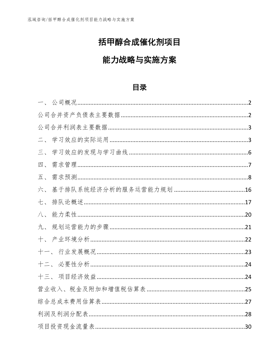 括甲醇合成催化剂项目能力战略与实施方案_参考_第1页