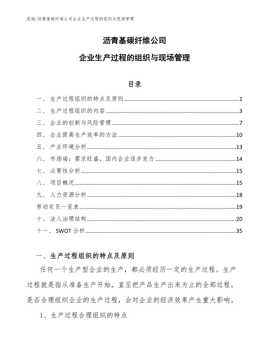 沥青基碳纤维公司企业生产过程的组织与现场管理_第1页