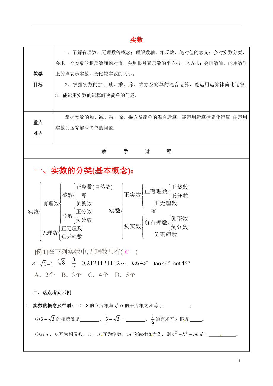 山東省聊城市高唐縣2016屆中考數(shù)學(xué)一輪復(fù)習(xí) 實(shí)數(shù)學(xué)案（無(wú)答案）_第1頁(yè)