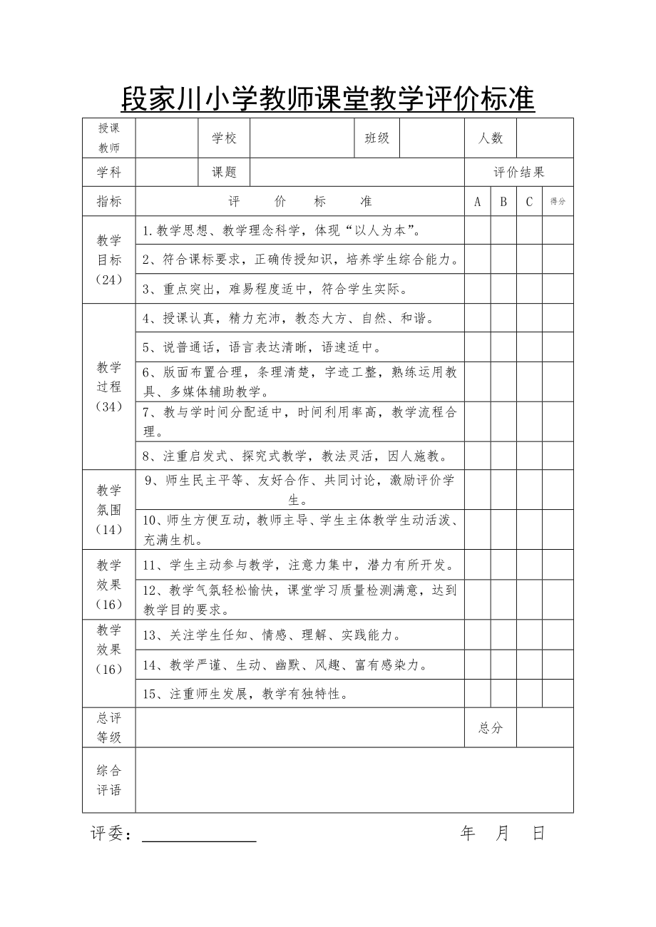 教师课堂教学评价标准_第1页