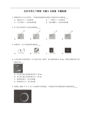 北京專用九年級(jí)下學(xué)期物理 專題9 光現(xiàn)象 專題檢測(cè)