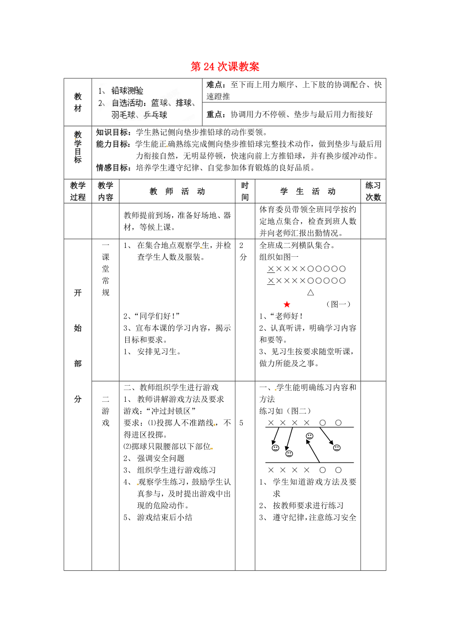 安徽省滁州二中九年級體育 第24次課教案_第1頁