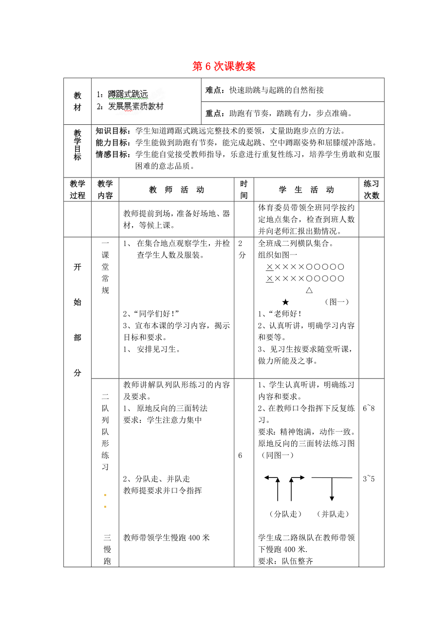 安徽省滁州二中九年級體育 第6次課教案_第1頁