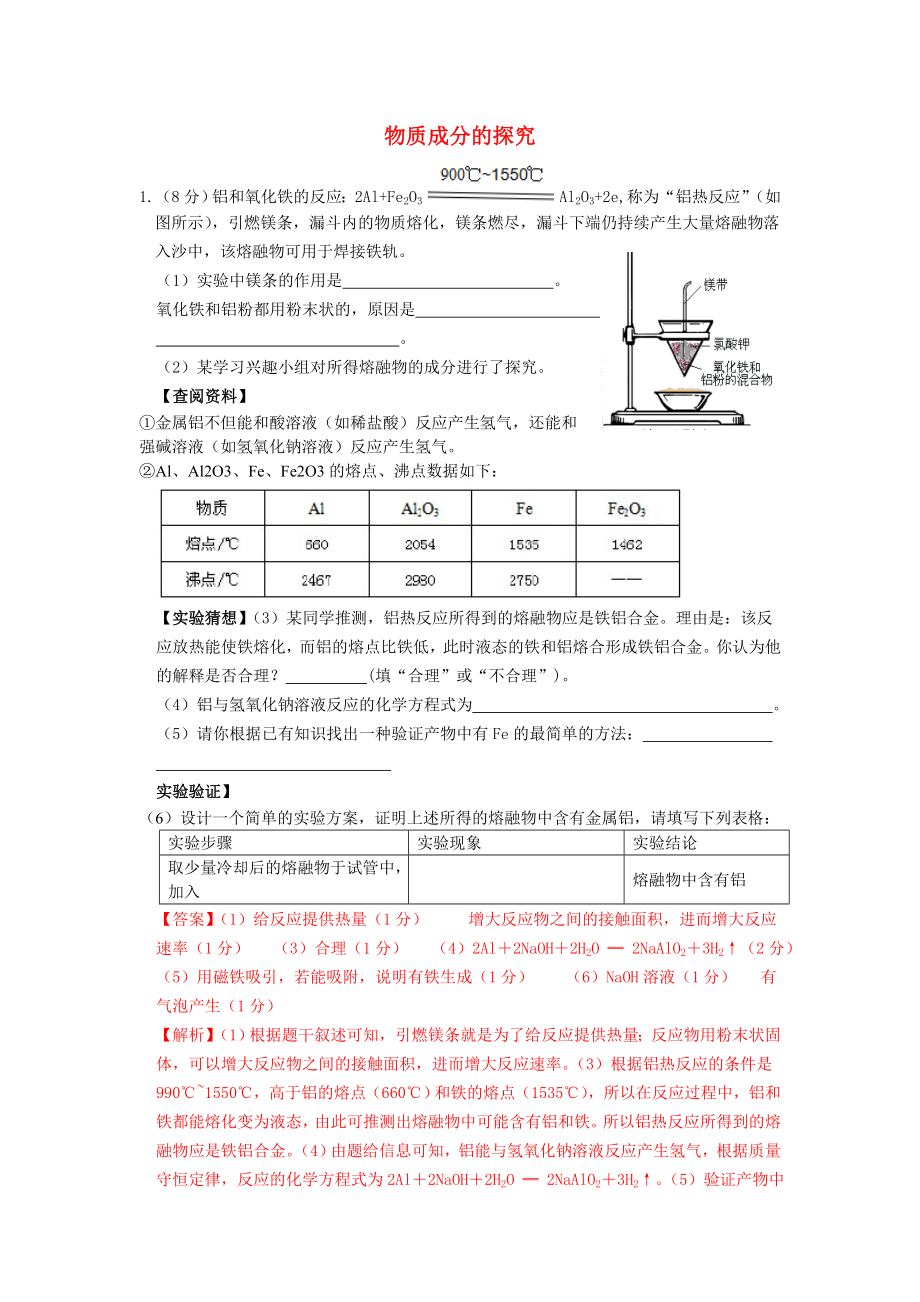 安徽省2015中考化學(xué)考點(diǎn)拓展 物質(zhì)成分的探究_第1頁