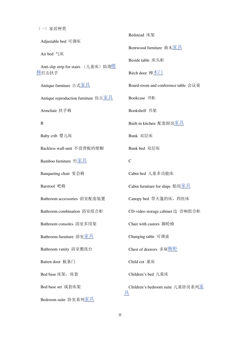 家具装修英文词汇_第1页