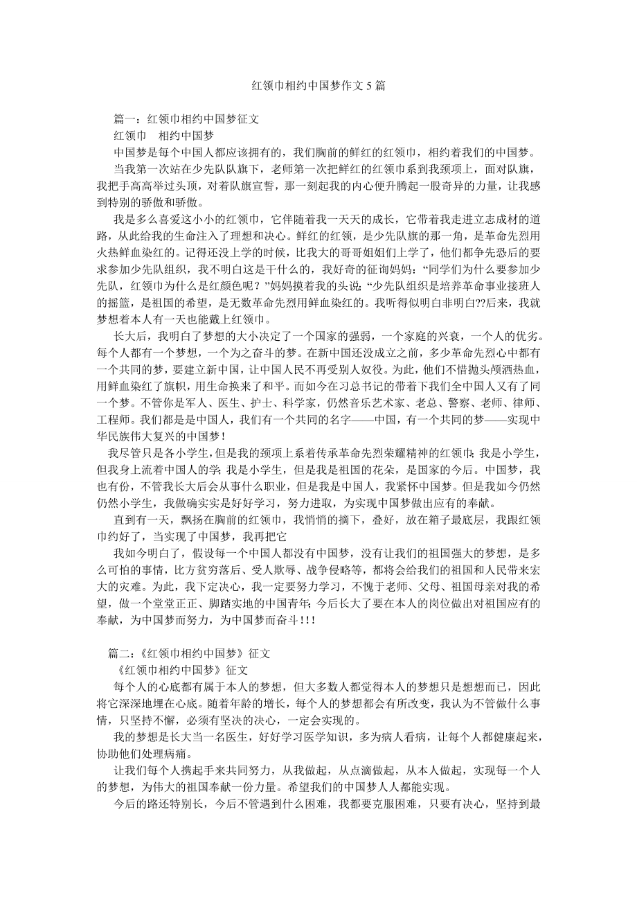 红领巾相约中国梦作文5篇精选_第1页